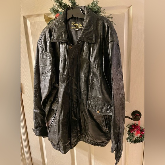 Leather jacket men, XXL, with collar, zipper and snaps. - Picture 2 of 14